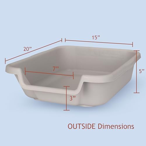 KittyGoHere Senior Cat Litter Box 1 Pack, Small Misty Gray Low Entrance Kitty Litter Box, Sized for Cats Comfort, Perfect for Senior and Arthritic Cats, Made in USA – Includes Long-Handle Jumbo Scoop