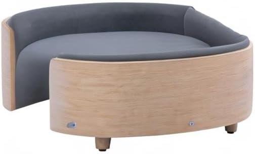 HomSof 38.58" Scandinavian Style Elevated Dog Cat Bed Pet Sofa with Solid Wood Legs and Bent Wood Back with Velvet Cushion,Large Sizeļ¼Dark Grey