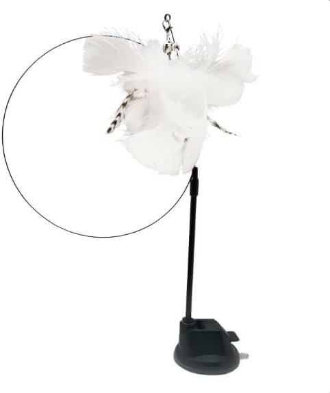 Interactive Cat Feather Wand Toy with Strong Suction Cup – Black Base, White & Black Feathers | Hands-Free Play for Indoor Cats