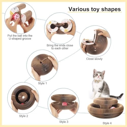 2PC Kitty Curls Cat Scratcher,Magic Organ Cat Toy,Cat Scratcher for Grinding Claw Cardboard Cat Toys,Interactive Scratch Pad with Toy Ball