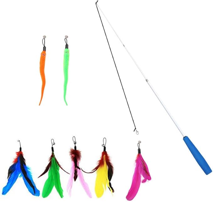 Smokey's Stash Interactive Cat Toy Wand 2pc Cat Fishing Pole Cat Toy for Indoor Cats with Feather and Funny Toy Refills to Drive Kittens Crazy