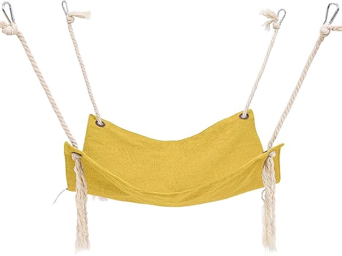 Breathable Linen Cat Hammock in Clean Solid Colors, Minimalist Design for Cages Machine Washable Available in 6 Colors, Yellow (Yellow)