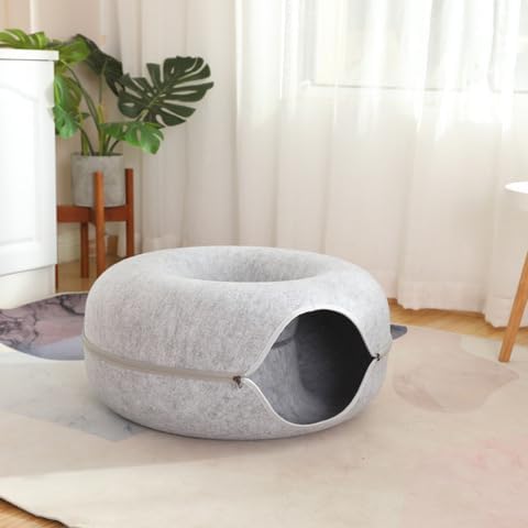 iCAGY Large Cat Tunnel Bed Toys for Indoor Cats (Light Grey, 24")