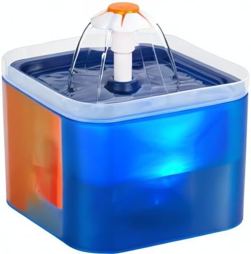Cat Water Fountain Blue Flower: Cat Fountain Cute - 67oz/2L Small Pet Water Fountain - for Kitten&Kitty& Small Dogs