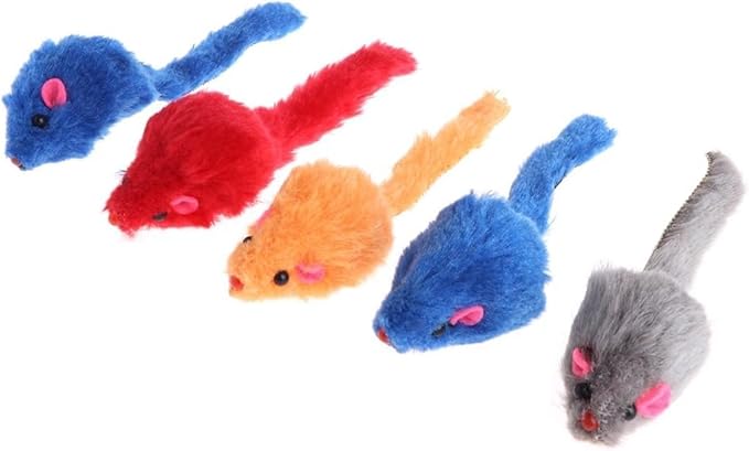 5Pcs Interactive Flocking Plush Mice Toys for Cats - Soft Kitten Catch & Training Play Toys,Flexible Indoor Exercise,Small Plush Biting Toys for Cat Tents,Beds & Houses-Perfect for Indoor Cats(Random)
