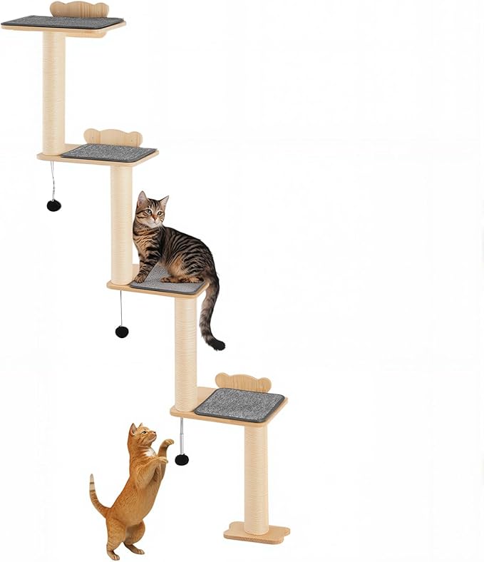 VEVOR 4 Tiers Cat Wall Furniture Set with 4 Jumping Boards, Wall-Mounted Cat Floating Shelf up to 40 lbs, 12 mm Pine Wood Perch for Sleeping, Playing, and Climbing