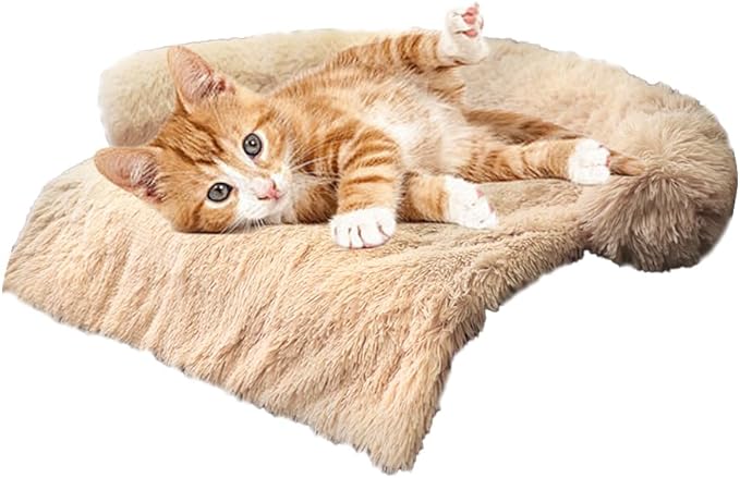 Tinaco Luxurious Calming Dogs/Cats Bed Mats, Dog Pad Washable Removable Couch Cover, Plush Long Fur Mat for Pets, Waterproof Lining, Perfect for Small, Medium and Large Dogs and Cats (Beige, 21"x21")