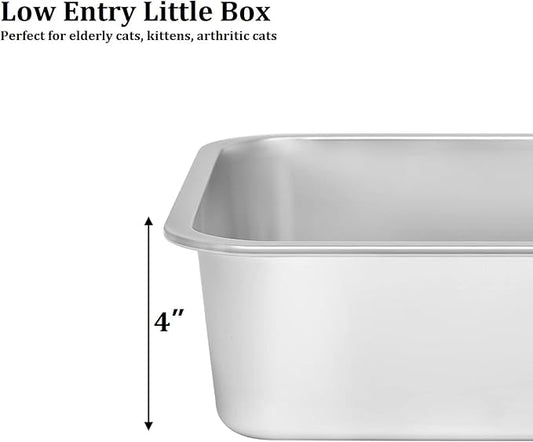 Kichwit Stainless Steel Cat Litter Box, Kitten Litter Tray, Metal Cat Litter Pan, Non Stick Smooth Surface, Easy to Clean (17.5" L x 13.5" W x 4" H)