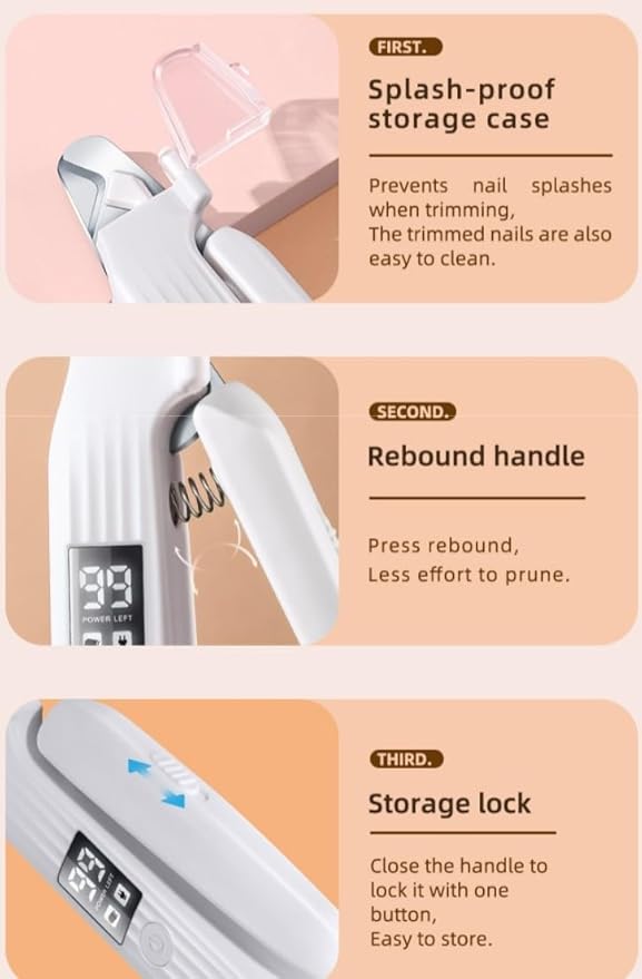 2-in-1 Dog Nail Trimmers & Dog Nail Grinder with 2 LED Lights, USB Rechargeable, Cat Nail Clipper with Splash Guard, and Multiple Grinding Methods for Small, Medium, and Large Dogs & Cats