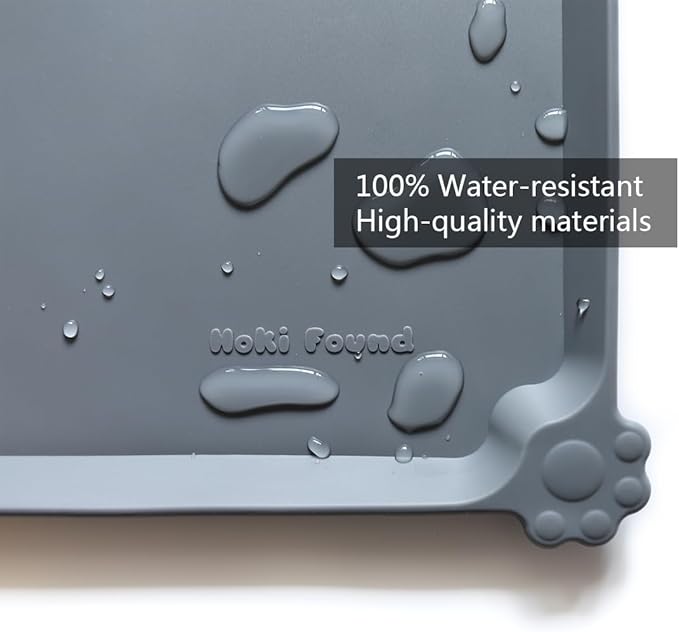 Hoki Found X-Large Silicone Pet Food Mats Tray - Non Slip Pet Dog Cat Bowl Mats Placemat - Dog Pet Cat Feeding Mat - Waterproof Dog Cat Food Mats -Pet Water Mats for Carpet -Gray-