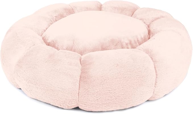 Sherry Kline Pets “Daisy Round” Donut Shape Calming Bed for Dogs and Cats, from Soft Faux Fur, Available in 4 Sizes, Machine Washable
