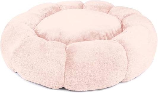Sherry Kline Pets “Daisy Round” Donut Shape Calming Bed for Dogs and Cats, from Soft Faux Fur, Available in 4 Sizes, Machine Washable