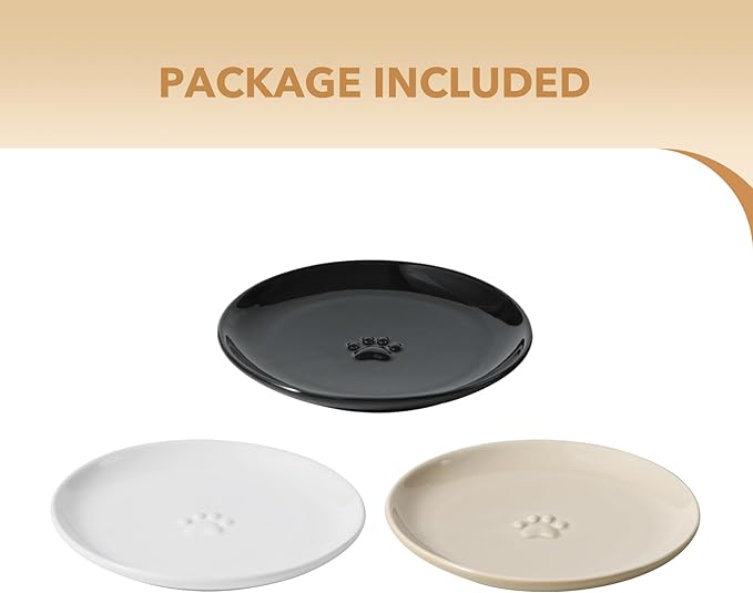 6.1'' Ceramic Wide Cat Dishes, Set of 3 Ceramic Cat Bowls, 3 Colors Indoor Kitten Feeding Wet & Dry Shallow Food Dish Anti Whisker Fatigue(3 Pcs)