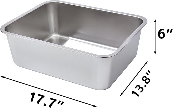 Stainless Steel Litter Box 2 Pack,Metal Litter Box Easy to Clean,Cat Litterbox Supplies for Kitten, Kitty, Rabbit, 6" High Side Cat Litter boxs,Stainless Steel LitterBox, No Smell,Non Stick