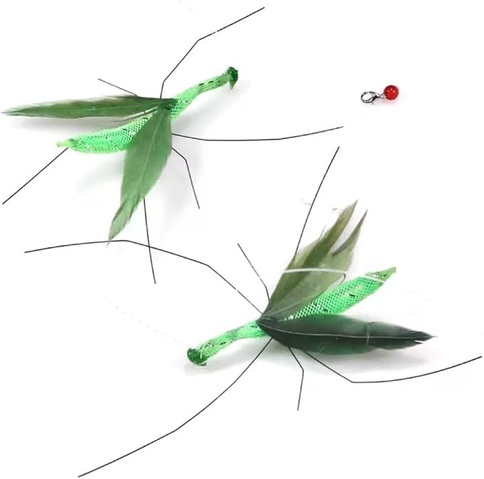 Cat Insect Feather Toys Replacement - 2 Pcs Handmade Natural Mantis - Cat Toy Wand Refills - Interactive Kitten Teaser Wand Attachments - Kitty Toys for Indoor Cats Play