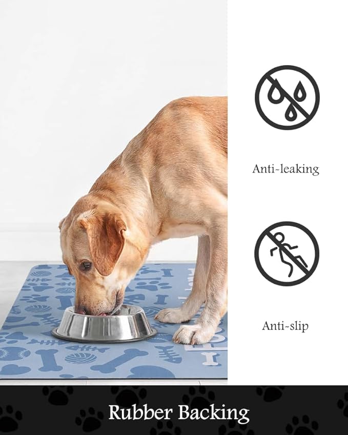 Pet Feeding Mat-Absorbent Dog Mat for Food and Water Bowl-No Stains Quick Dry Water Dispenser Mat-Dog Accessories Pet Supplies-Bowl for Messy Drinkers(Bone,16"x24"