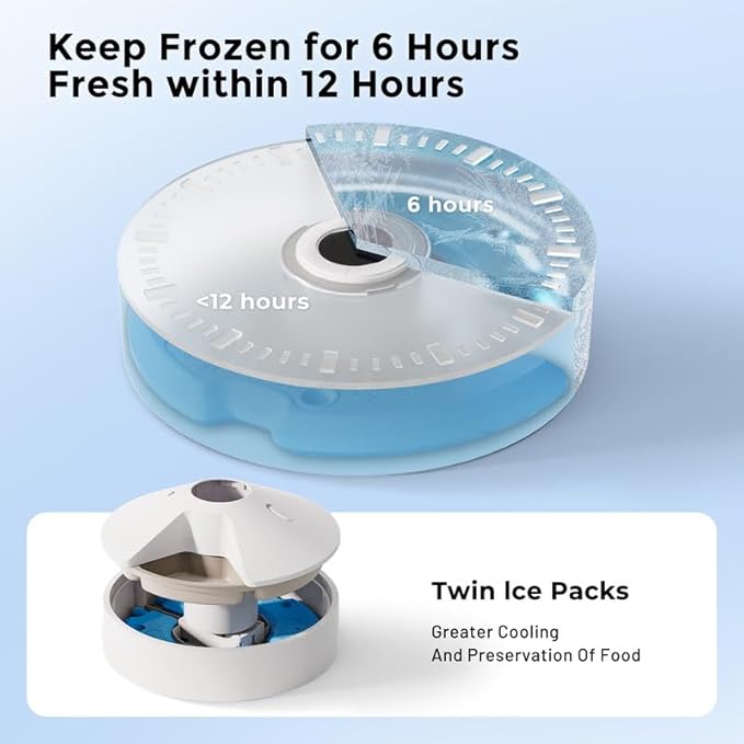 Automatic Cat Feeder Wet Food, 5 Meals Cordless Pet Food Dispenser, Fresh Food Refrigerated Container with 2 Ice Packs, 10s Voice Recording, Programmable Timer Battery Operated(No Included