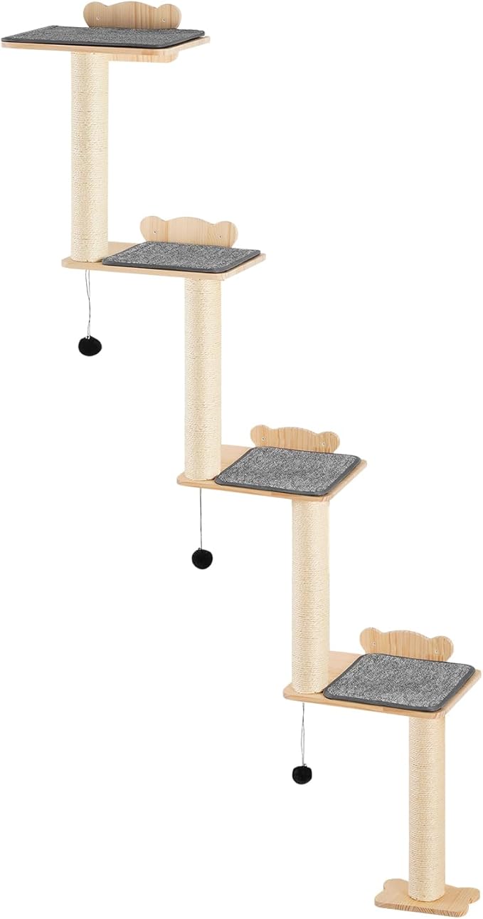 VEVOR 4 Tiers Cat Wall Furniture Set with 4 Jumping Boards, Wall-Mounted Cat Floating Shelf up to 40 lbs, 12 mm Pine Wood Perch for Sleeping, Playing, and Climbing