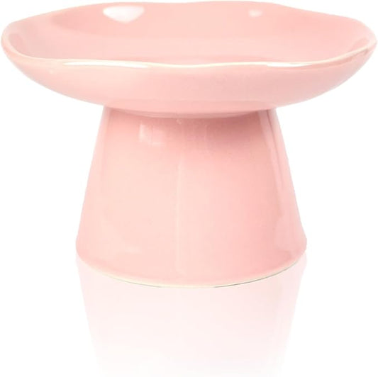 Extra Wide 6.1" Raised Cat Food Bowl, Shallow Ceramic Elevated Cat Feeder, Anti Vomiting, Stress Free, Whisker Fatigue, Pet Food or Water Bowl, Pink