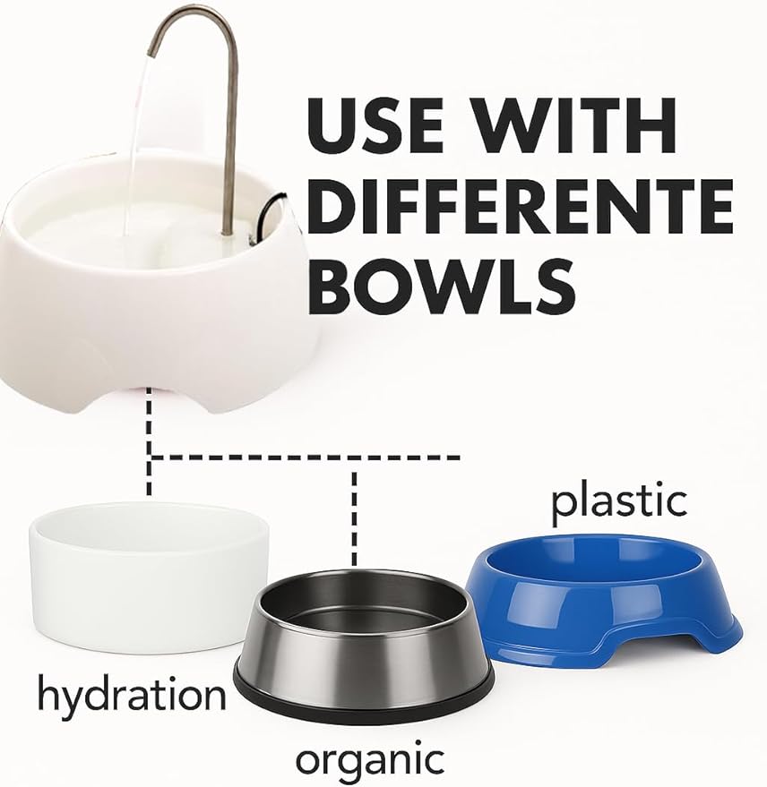 Aqua MINI Portable Pet Water Fountain - Automatic Drinking Bowl for Cats and Dogs - Stainless Steel Faucet - Replaceable Filters - Easy Cleaning - Ideal for Multiple Pets - 1.2L/42 fl oz - White