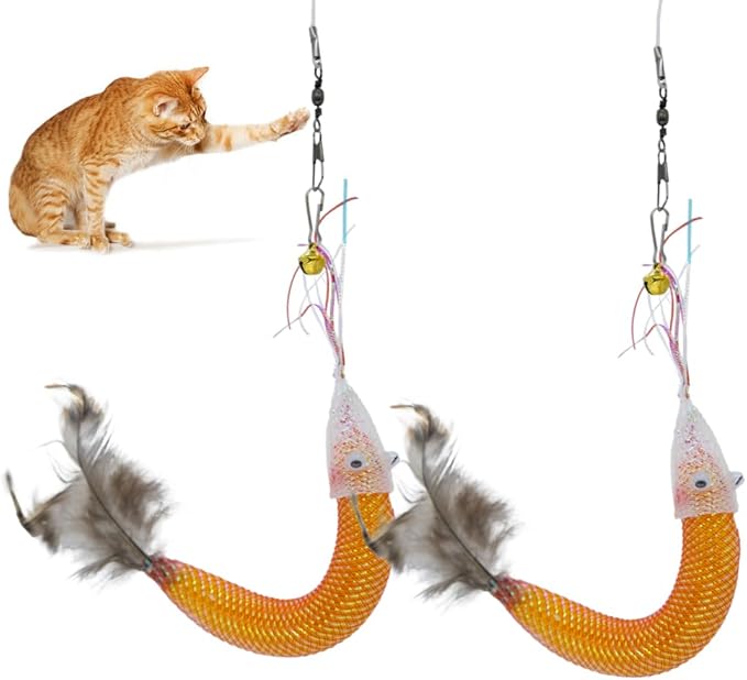 Cat Insect Feather Toys Replacement - 2 Pcs Handmade Natural Shrimps - Cat Toy Wand Refills - Interactive Kitten Teaser Wand Attachments - Kitty Toys for Indoor Cats Play