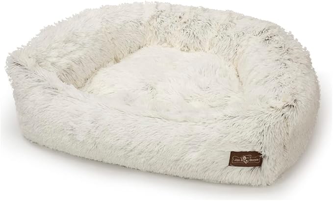 Jax & Bones Dog Napper - Machine Washable Shag Bed for Dogs - Extra Heavy Duty Bolstered Sides - Large White Dog Mat | 40 x 32 Inches