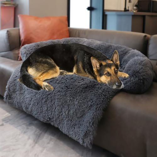 Calming Dogs/Cats Bed Mats, Dog Pad Washable Removable Couch Cover, Plush Long Fur Mat for Pets, Waterproof Lining, Perfect for Small, Medium and Large Dogs and Cats (Navy Blue, 45"x37")