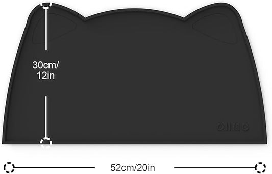 OHMO - Cat Food Mat, Silicone Pet Feeding Mat for Floor Non-Skid Waterproof Dog Water Bowl Tray, Easy to Clean Pet Placemat (Black, 20 * 12'')