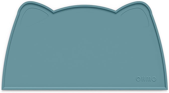 OHMO - Cat Food Mat, Silicone Pet Feeding Mat for Floor Non-Skid Waterproof Dog Water Bowl Tray, Easy to Clean Pet Placemat (Light Blue, 18 * 9.8'')