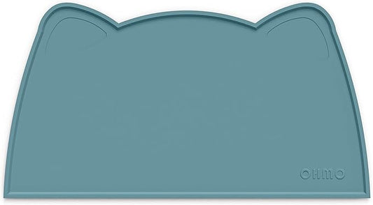 OHMO - Cat Food Mat, Silicone Pet Feeding Mat for Floor Non-Skid Waterproof Dog Water Bowl Tray, Easy to Clean Pet Placemat (Light Blue, 18 * 9.8'')
