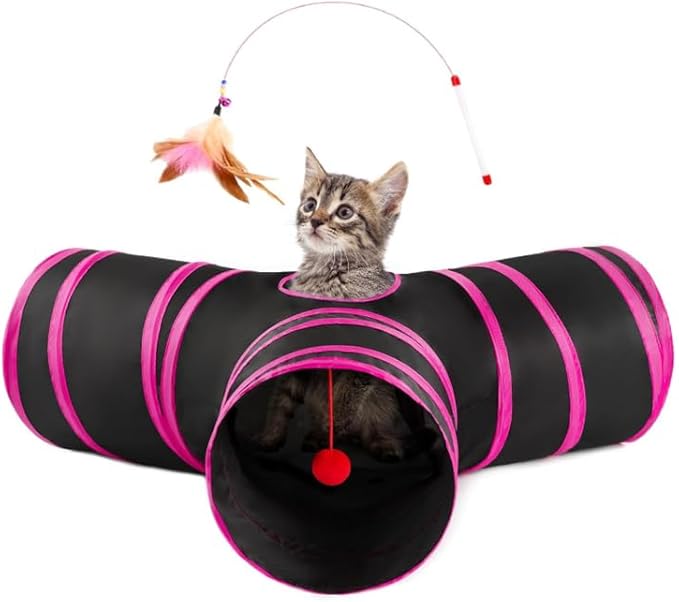 Pet Cat Tunnel Tube Cat Toys 3 Way Collapsible, Tunnels for Indoor Cats,Kitty Bored Peek Hole Toy Ball Cat, Puppy, Kitty, Kitten, Rabbit
