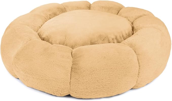 Sherry Kline Pets “Daisy Round” Donut Shape Calming Bed for Dogs and Cats, from Soft Faux Fur, Available in 4 Sizes, Machine Washable