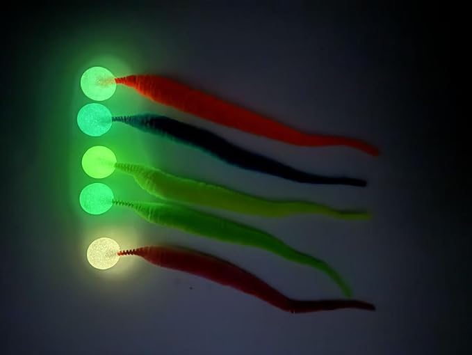 Bouncy Balls for Cats-5 Packs,Fuzzy Worm Cat Worm Toys with Fluorescent Ball,Magic Worm Bouncy Ball with Tail Cat Toy
