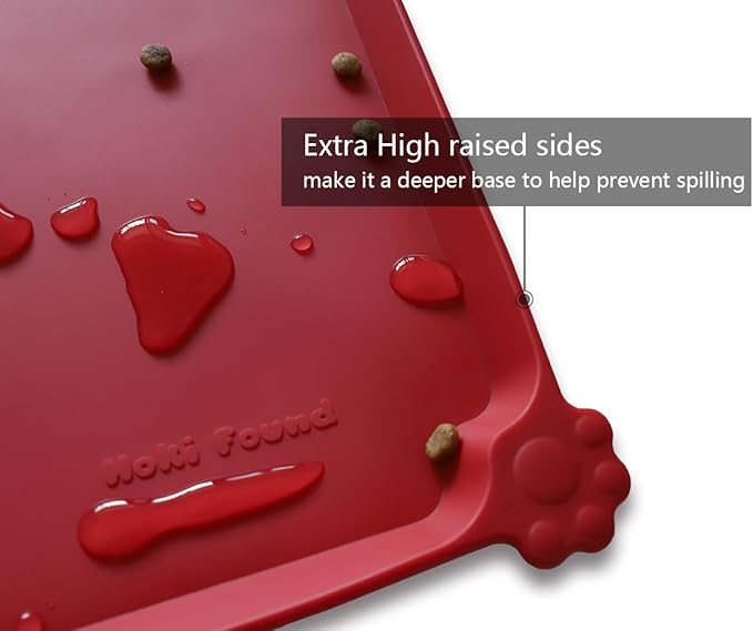 Hoki Found Silicone Pet Food Mats - Non Slip Dog Cat Bowl Mats - Classic Red