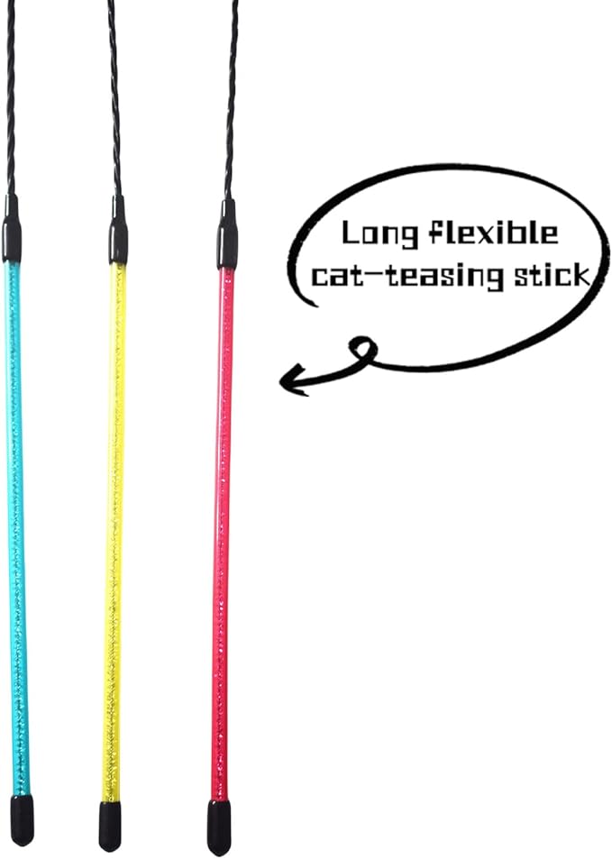 Cat Feather Wands, 3 Colors Soft Turkey Feather Teaser Wands Interactive Unbreakable Kitten Wands Fun Kitty Toy for Indoor Cats Play Exercise