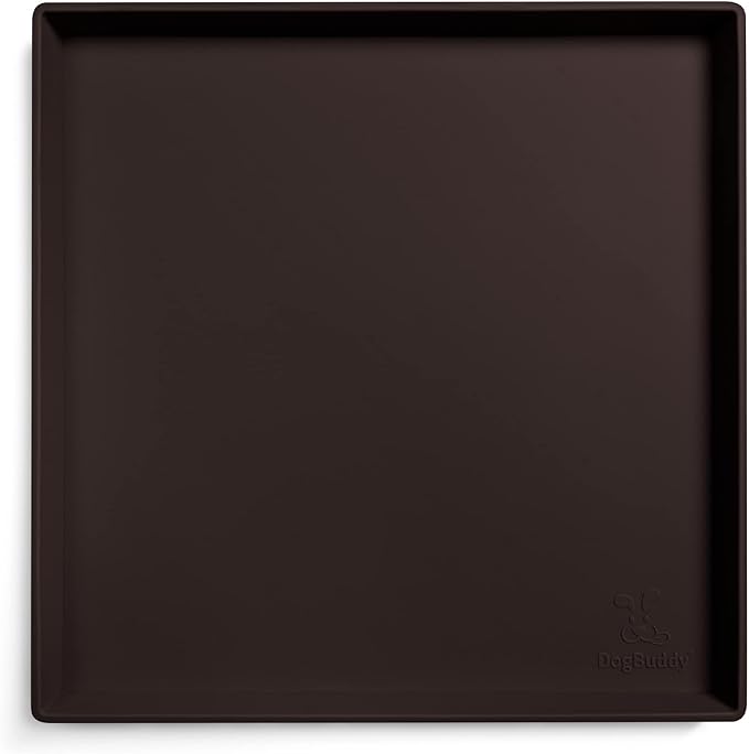 DogBuddy Dog Food Mat – Waterproof Dog Bowl Mat for Food and Water, Silicone Pet Feeding Mats for Floors, Non-Slip Placemat with High Edges for Dogs Bowls, Puppy Essentials (XS: 11" x 11", Coffee)