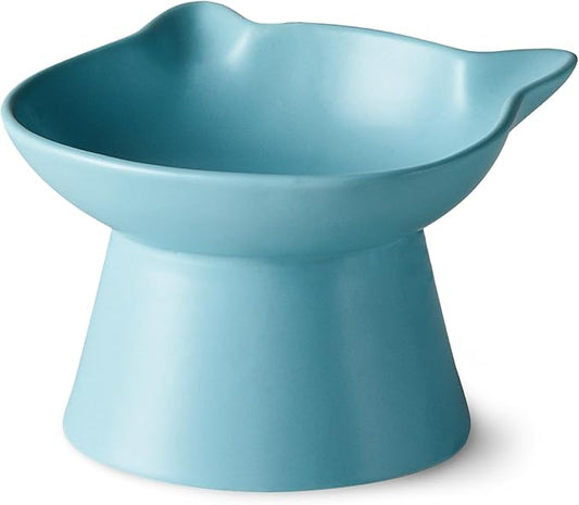 Ceramic Elevated Cat Bowl, Raised Cat Food Water Bowl for Indoor Cats with Stand, Titled Anti-Vomiting Cat Dish,Whisker Friendly, All Life Stage