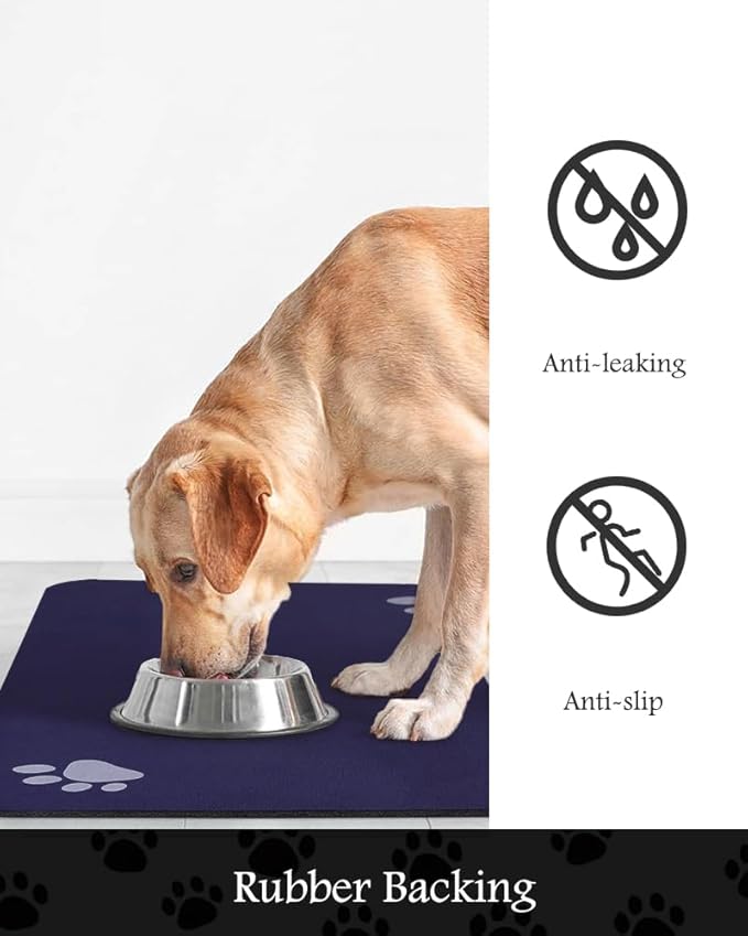 Pet Feeding Mat-Absorbent Dog Mat for Food and Water Bowl-No Stains Quick Dry Water Dispenser Mat-Dog Accessories Pet Supplies-Bowl for Messy Drinkers(Navy,12"x19"