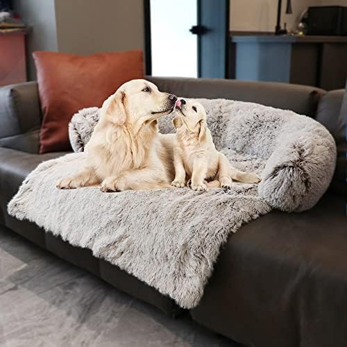 Calming Dogs/Cats Bed Mats, Dog Pad Washable Removable Couch Cover, Plush Long Fur Mat for Pets, Waterproof Lining, Perfect for Small, Medium and Large Dogs and Cats (Gradient Brown, 45"x37")