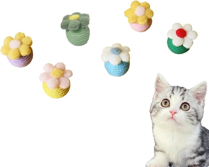 Cat Toy Sisal Ball Hanging Cat Toy Handmade Cat Rope Ball Chew Eco-Friendly Toy Pets Interactive Toy Cat Toys for Indoor Cats (Assorted Colored, 6pcs)