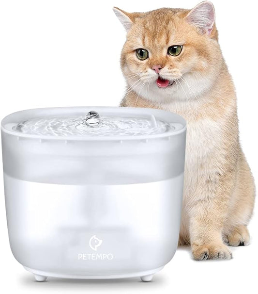 Cat Water Fountain with Wireless Pump, 68oz/2L Ultra Quiet Cat Fountain, Automatic Pet Drinking Fountain for Cats Dogs Inside with 2 Flow Modes, LED Light Indicator, Filter Included