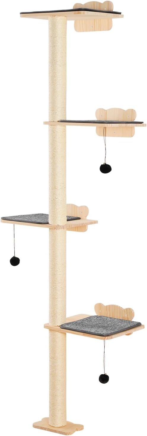 VEVOR 4 Tiers Cat Wall Furniture Set with 4 Jumping Boards, Wall-Mounted Cat Floating Shelf up to 40 lbs, 12 mm Pine Wood Perch for Sleeping, Playing, and Climbing