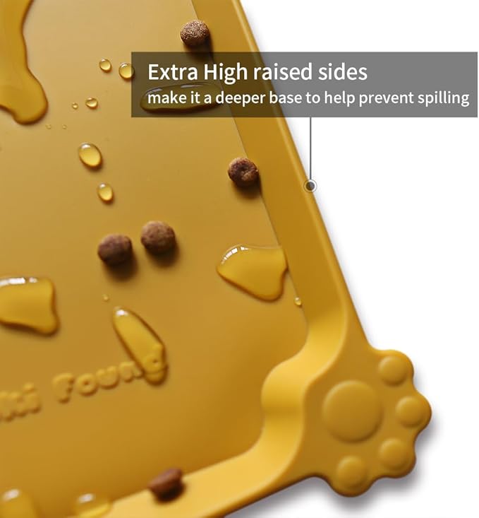 Hoki Found L Silicone Non Slip Pet Feeding Mats - Waterproof Dog Cat Food and Water Mats for Carpet - Honey