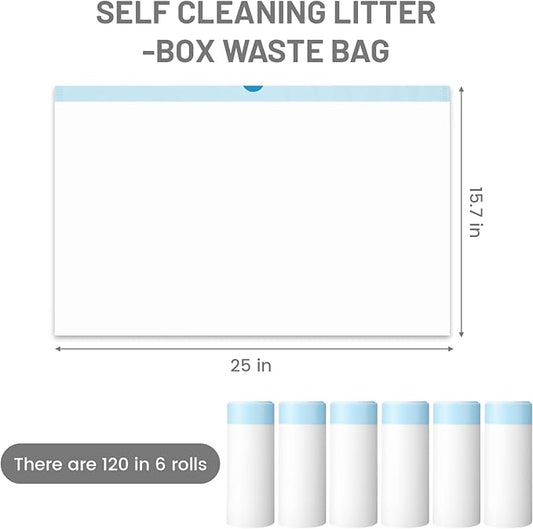 120pcs Cat Litter Bags for Litter Robot 4, Automatic Self Cleaning Cats Litter Box Waste Bags for Self-Cleaning Cat Box Multiple Cats Liners with Drawstring Pet Self Cleaning Waste Boxes Bags Liners