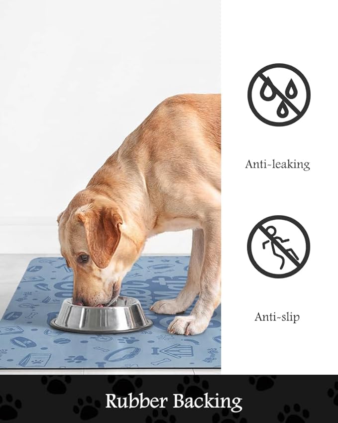 Pet Feeding Mat-Absorbent Dog Mat for Food and Water Bowl-No Stains Quick Dry Water Dispenser Mat-Dog Accessories Pet Supplies-Bowl for Messy Drinkers(Words,23"x34"