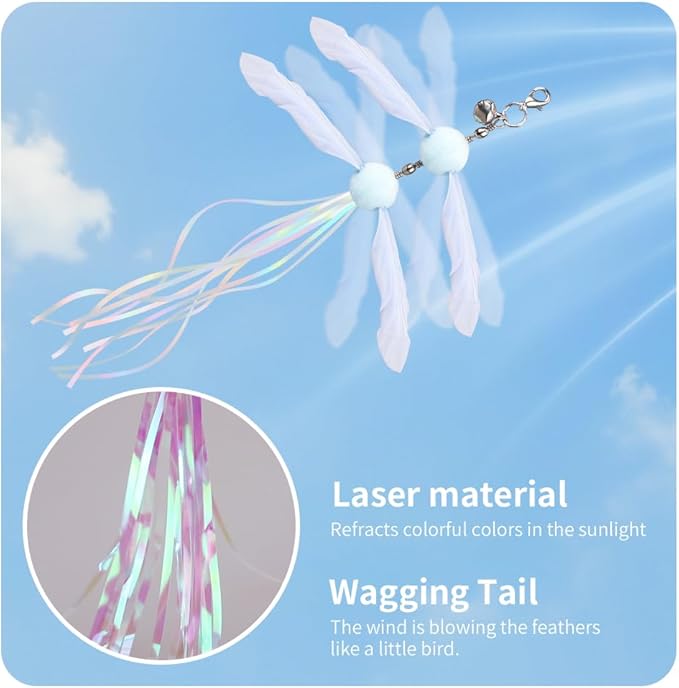 PAZ'S GIFT Cat Wand Toys, Interactive cat Feather Teaser Wand Toy with 2 Replacement Heads, Indoor cat Stick Toys