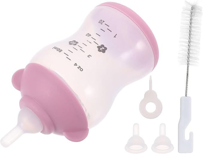 Small Pet Nursing Bottle Kit, 80ml Pink Kitten and Puppy Feeding Bottle with Accurate Scale, Reusable PP and Silicone Nursing Bottle for Newborn Kittens Puppies Rabbits Small Animals