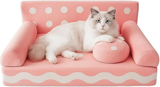 Cat Couch with Soft Pillow, Supportive Dog Couch, Cat Sofa with Removable Cover,Cute Cookies Shaped, 24 Inch