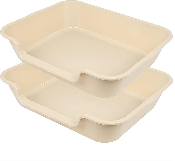 2 Pack of Extra Large Cat Litter Box (ABS Material), Low Entry Senior Litter Pen for Geriatric Kitty Big Cats, Jumbo Pet Safe Litter Boxes Tray for Pets Potty (Beach Sand, 24" L x 20" W)