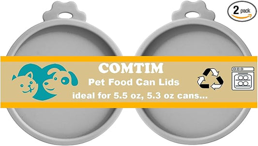Comtim Cat Food Can Covers Lids for 5.5 oz Cans, 2 Pack Silicone Cat Food Can Lids for 5.5 oz 5.3 oz Cans...Pet Food Can Covers Reusable Can Toppers Savers for Wet Food (Grey)